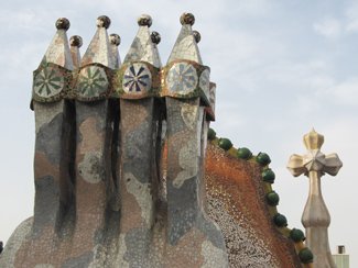 Chimneys and cross spire at Casa Batllo